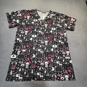 UA Scrubs Shirt Womens M Dog Puppies Short Sleeve Nursing Medical